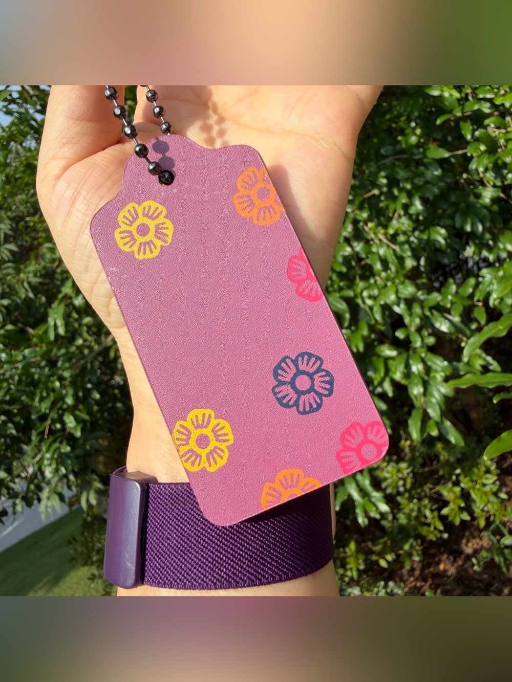 Coach Large Leather Hangtag with Tea Rose Print, 1 3/4” × 3” - Picture 2 of 6